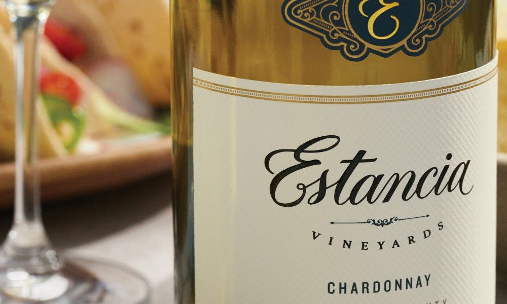 A close-up photo of a bottle of Estancia Vineyards Chardonnay
